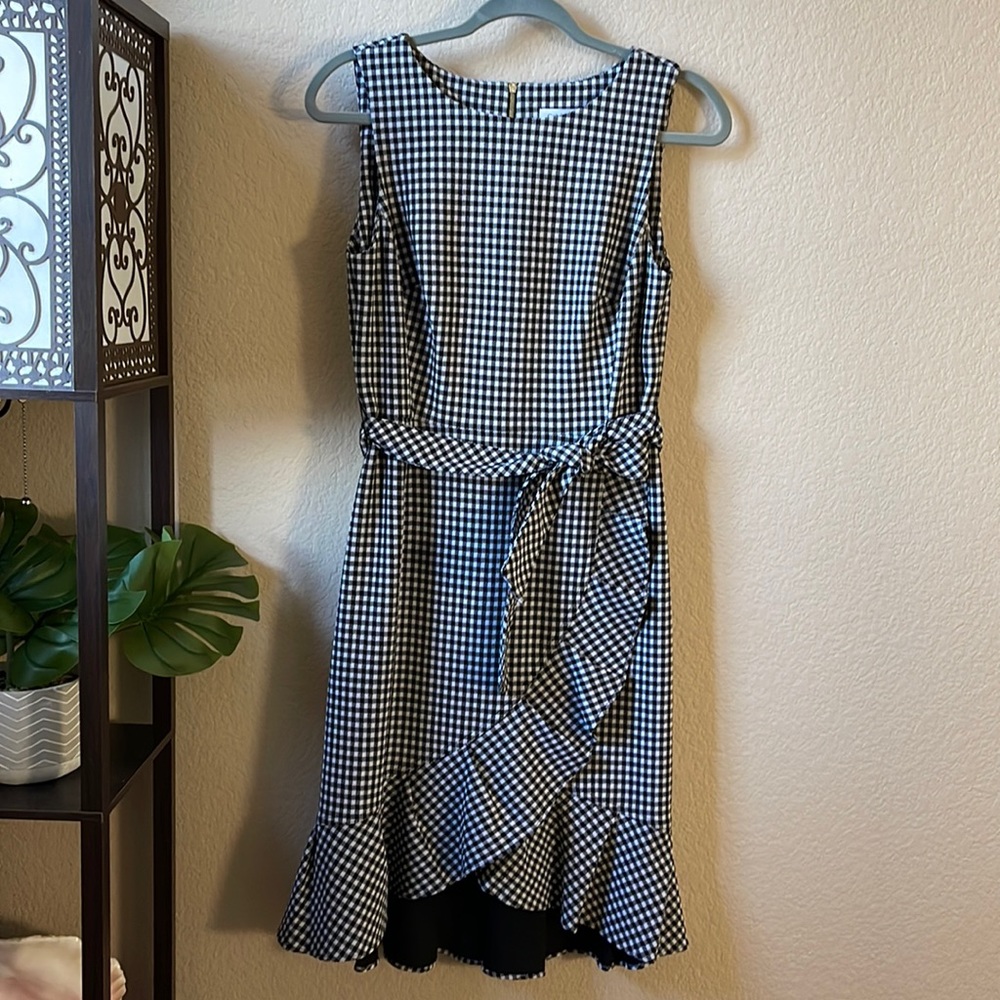 Calvin Klein Ruffle Hem Belted Dress Sz 6